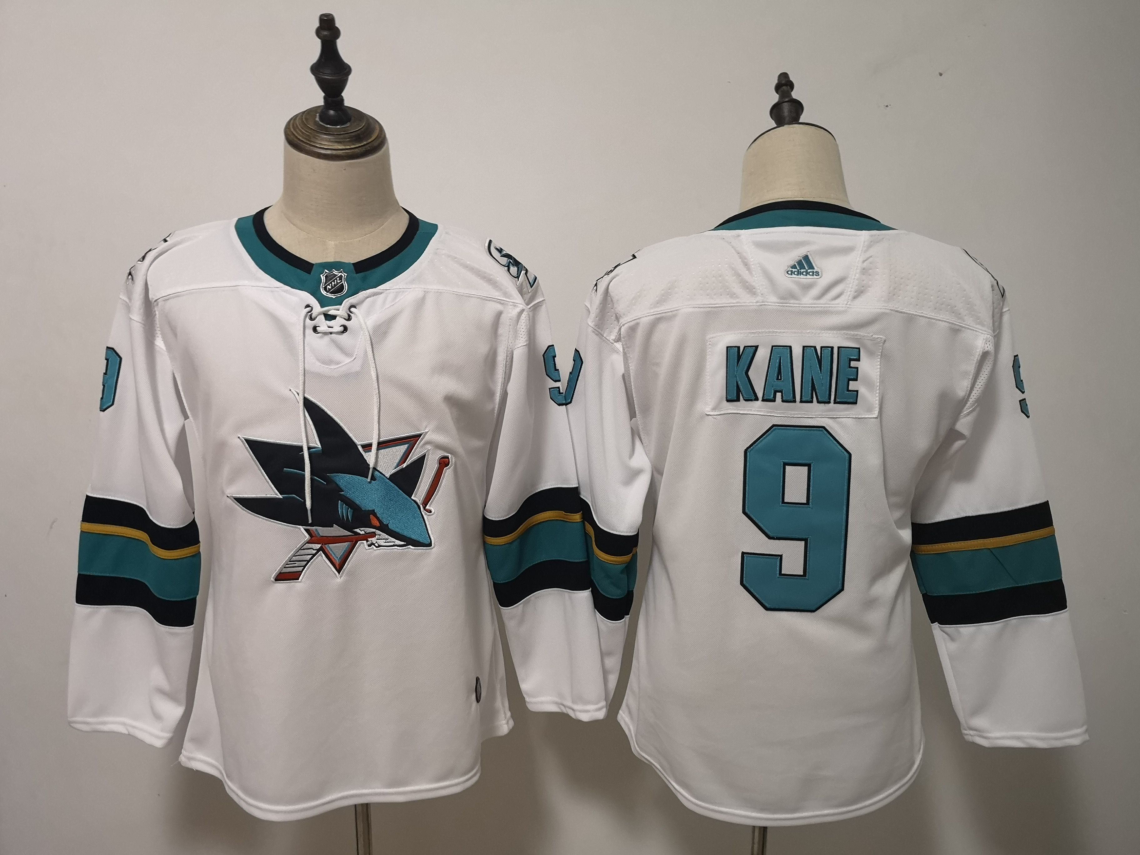 Women San Jose Sharks #9 Kane White Adidas Stitched NHL Jersey->women nhl jersey->Women Jersey